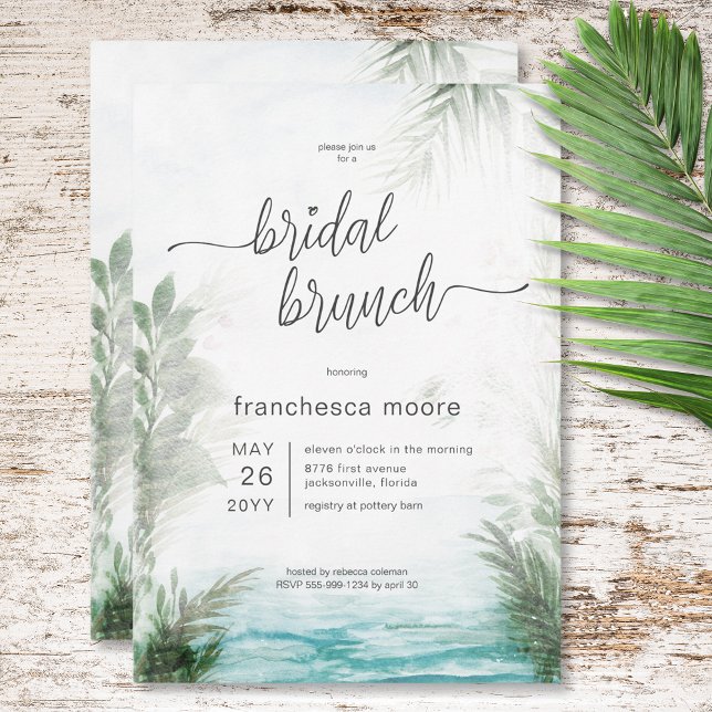 Modern Tropical Water & Palms Bridal Brunch Invitation (Modern Tropical Water & Palms Bridal Brunch Invitation)