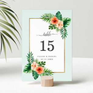 Modern Tropical Watercolor Botanical Wedding Table Number