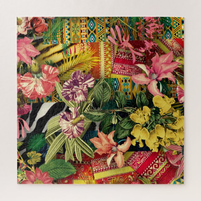 Modern Tropical Watercolor Floral Indian Pattern Jigsaw Puzzle (Vertical)