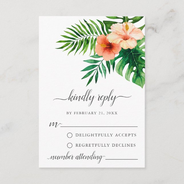 Modern Tropical Watercolor Floral RSVP Card (Front)