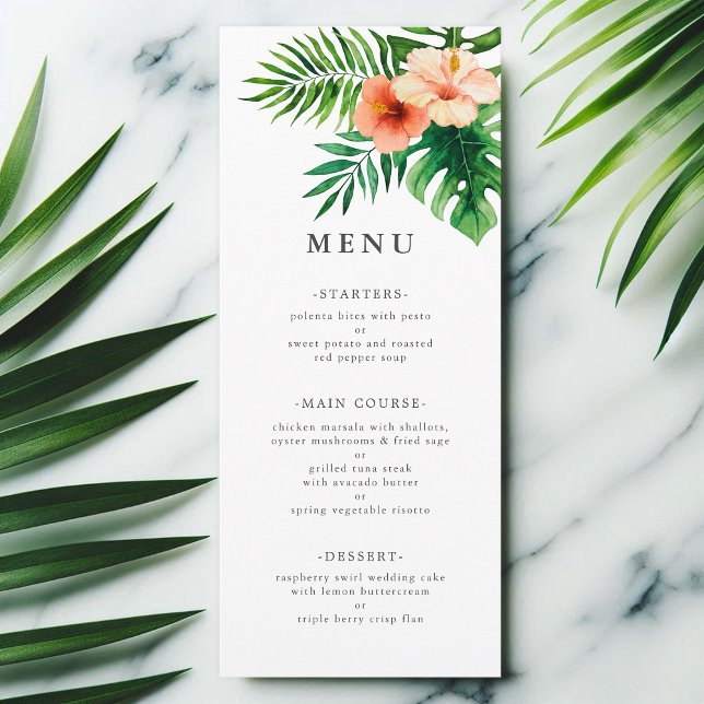 Modern Tropical Watercolor Floral Wedding Menu (Creator Uploaded)