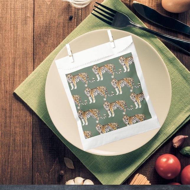 Modern Tropical Watercolor Tigers Wild Pattern Favour Bags (Creator Uploaded)