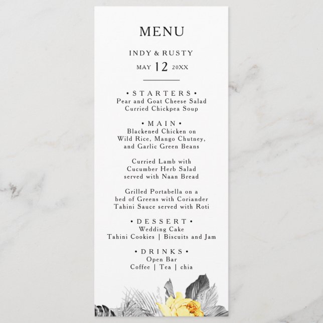 Modern Tropical Wedding Dinner Menu (Front)