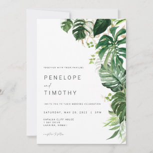 Modern Tropical Wedding Invitation Monstera Leaves