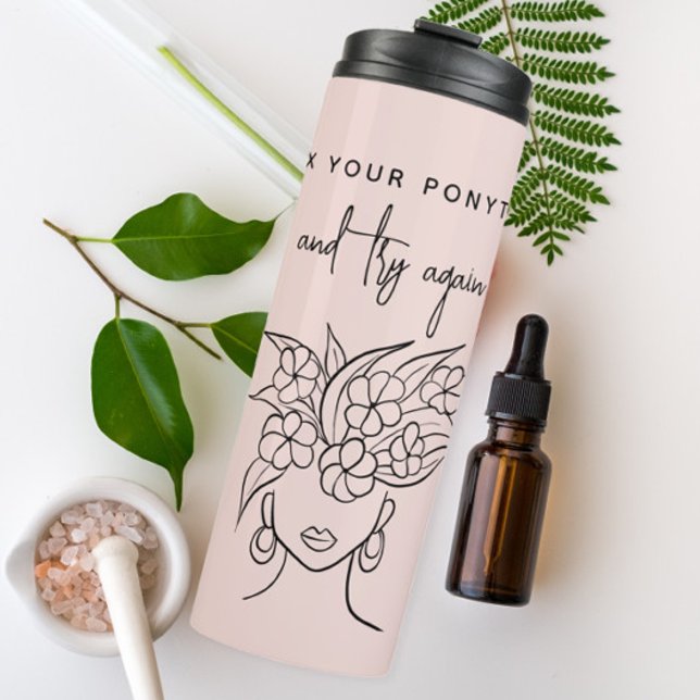 Modern Try Again Woman with Plant Personalised Thermal Tumbler (Creator Uploaded)