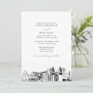 Modern Tucson Skyline Black & White Wedding Invitation