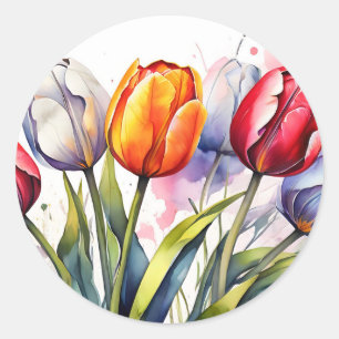 Modern Tulip Bold Watercolor Classic Round Sticker