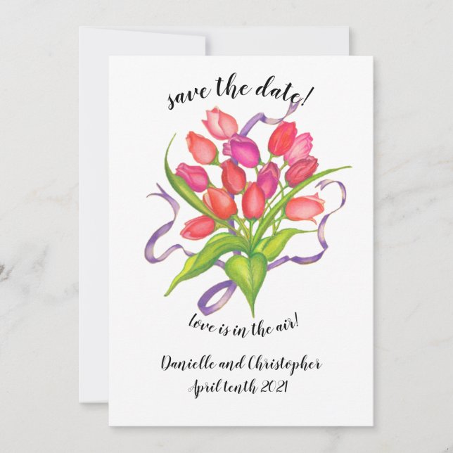 Modern Tulip Bouquet Announcement card (Front)