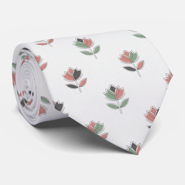 Modern Tulip Floral  Minimalist  Tie (Rolled)