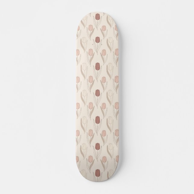 Modern Tulip Floral Pattern Skateboard (Front)