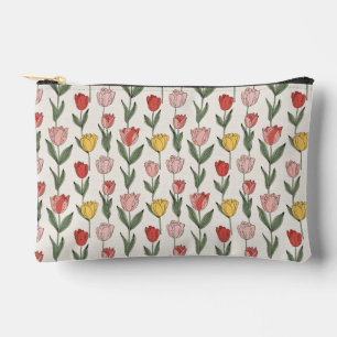 Modern Tulip Floral Pattern Soft Botanical Spring Accessory Pouch