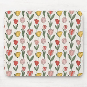 Modern Tulip Floral Pattern Soft Botanical Spring Mouse Pad