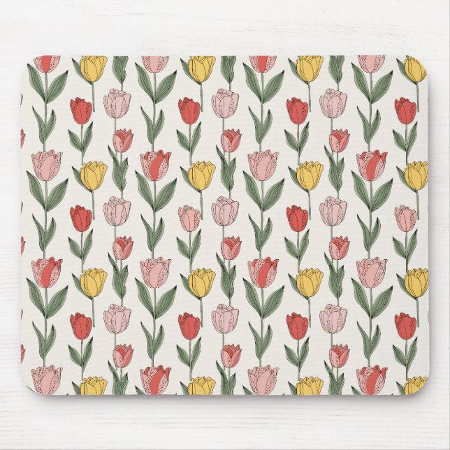 Modern Tulip Floral Pattern Soft Botanical Spring Mouse Pad (Front)