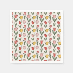 Modern Tulip Floral Pattern Soft Botanical Spring Napkin