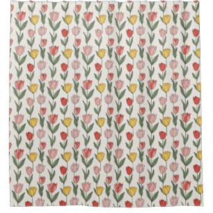 Modern Tulip Floral Pattern Soft Botanical Spring Shower Curtain