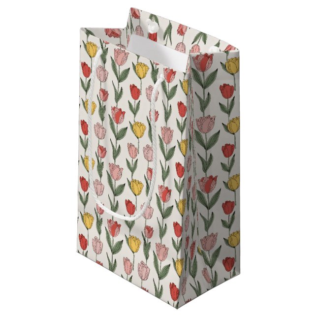 Modern Tulip Floral Pattern Soft Botanical Spring Small Gift Bag (Front Angled)