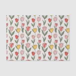 Modern Tulip Floral Pattern Soft Botanical Spring Tissue Paper