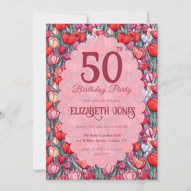 Modern Tulip Flower Custom Birthday Invitation (Front)