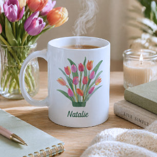 Modern Tulips Monogram Coffee Mug