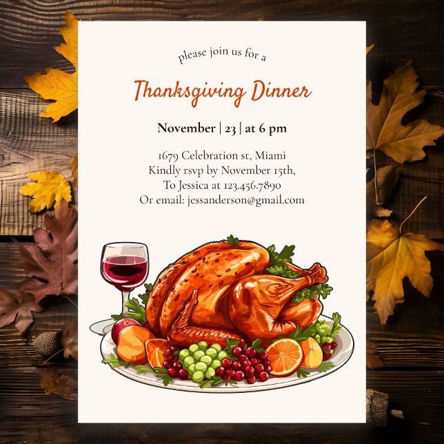 Modern Turkey Autumn Watercolor Thanksgiving Invitation (Creator Uploaded)