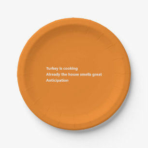 Modern Turkey Poem Minimal Orange Thanksgiving Paper Plate