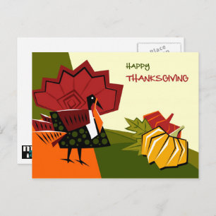 Modern Turkey & Pumpkins Thanksgiving  Holiday Postcard