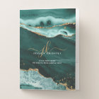 Modern Turquois Agate Gold Glitter Script Monogram