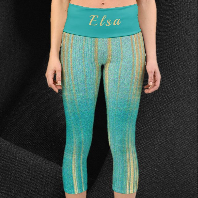 Modern Turquoise and Gold Capri Leggings (Creator Uploaded)