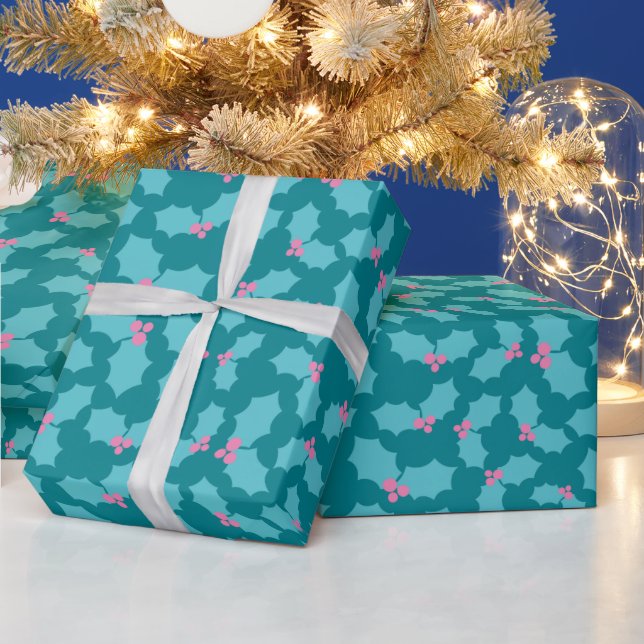 Modern Turquoise and Pink Mistletoe Magic Seamless Wrapping Paper (Holidays)