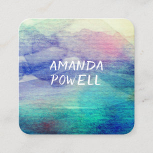 modern turquoise and purple watercolor  artistic square business card
