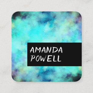 modern turquoise and purple watercolor  artistic square business card