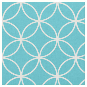 Modern Turquoise and White Circle Diamond Pattern Fabric