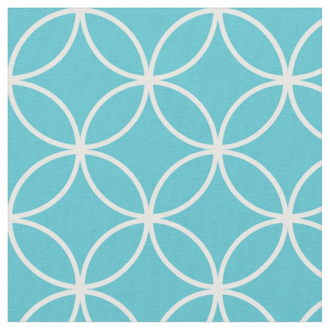 Modern Turquoise and White Circle Diamond Pattern Fabric (Close Up)