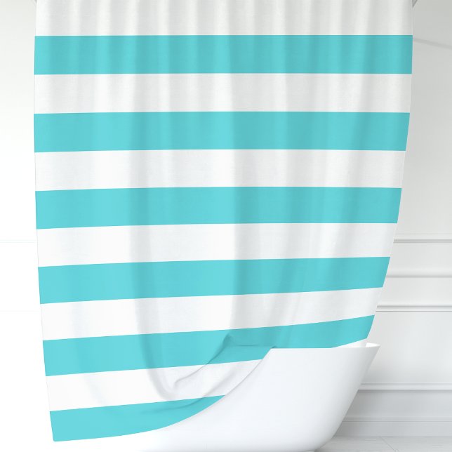 Modern Turquoise and White Wide Stripes Shower Curtain (Creator Uploaded)