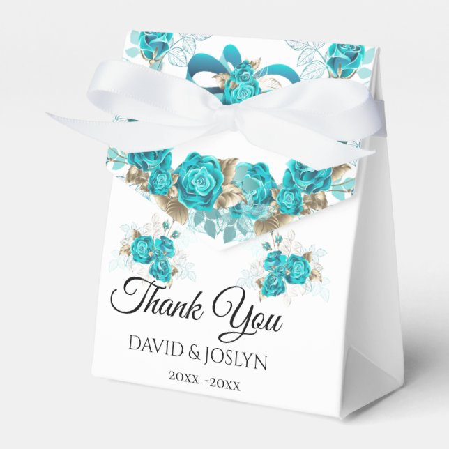 Modern Turquoise Autumn Floral Wedding Anniversary Favour Box (Front Side)