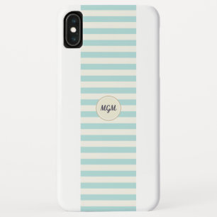 Modern Turquoise Blue and Cream Striped Monogram Case-Mate iPhone Case