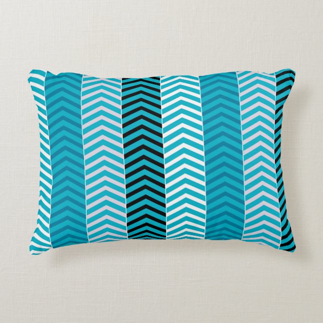 Modern Turquoise Blue Chevron Stripes Pattern Decorative Cushion (Front)
