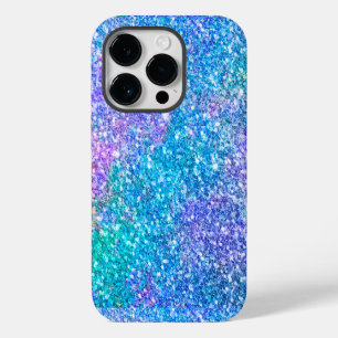 Modern Turquoise-Blue & Purple Glitter Print iPhone 14 Pro Case