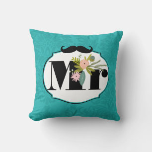 Modern Turquoise  Chartreuse Damask Wedding Cushion