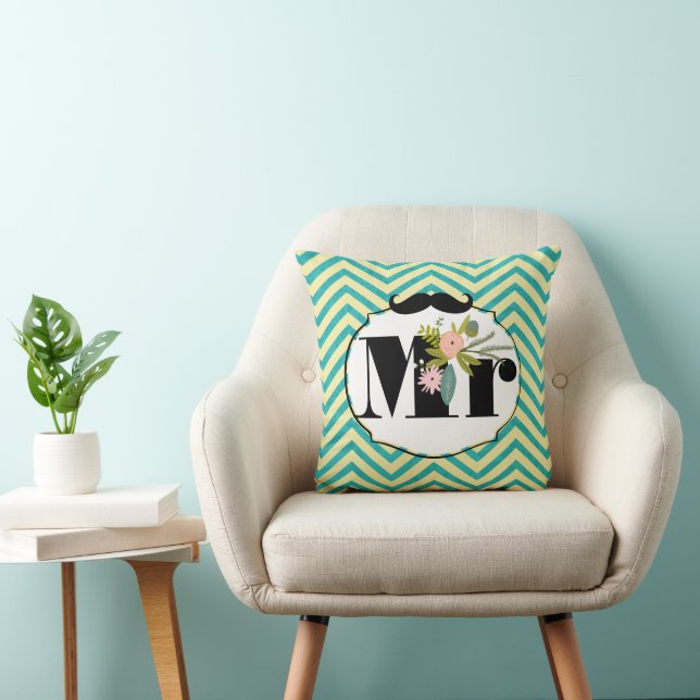 Modern Turquoise  Chartreuse Damask Wedding Cushion (Chair)