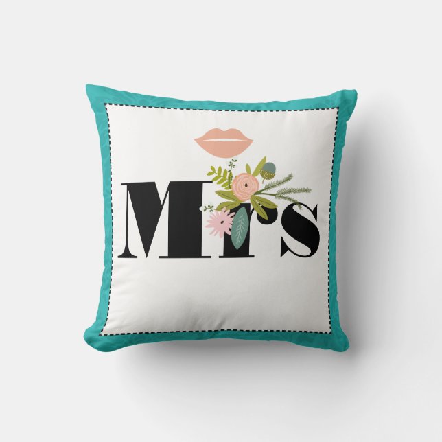 Modern Turquoise  Chartreuse Damask Wedding Cushion (Front)
