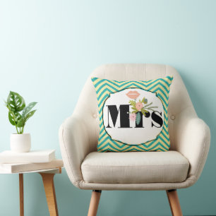 Modern Turquoise  Chartreuse Damask Wedding Cushion