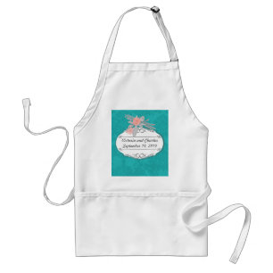 Modern Turquoise Chartreuse Damask Wedding Standard Apron