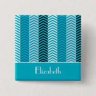 Modern Turquoise Chevron Stripes With Name 15 Cm Square Badge