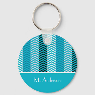 Modern Turquoise Chevron Stripes With Name Key Ring
