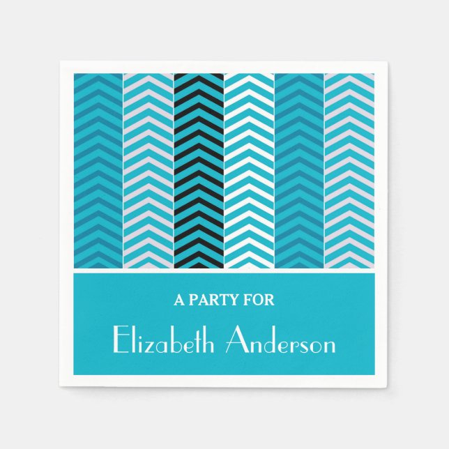 Modern Turquoise Chevron Stripes With Name Napkin (Front)