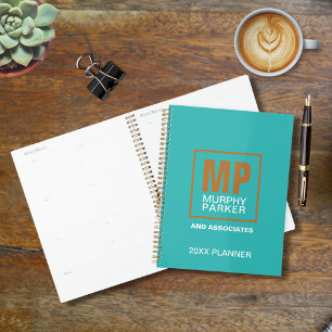 Modern Turquoise Copper Monogrammed Logo Planner