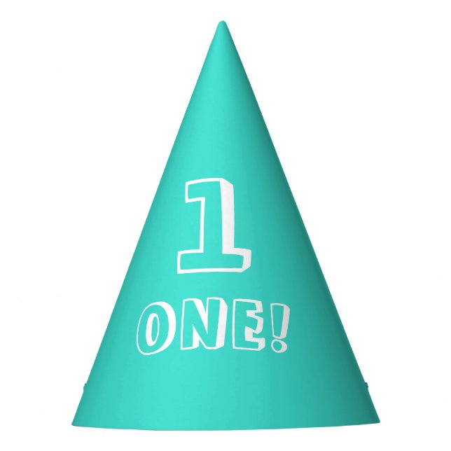 Modern turquoise custom number age year birthday  party hat (Front)