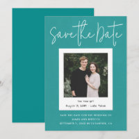 Modern Turquoise Engagement Photo Save the Date