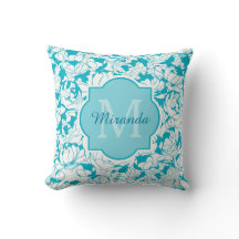 Modern Turquoise Floral Girly Monogram With Name